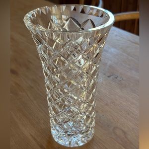 Vintage Lead Crystal Flare Vase Diamond Pattern Waterford Style Sparkles EUC!